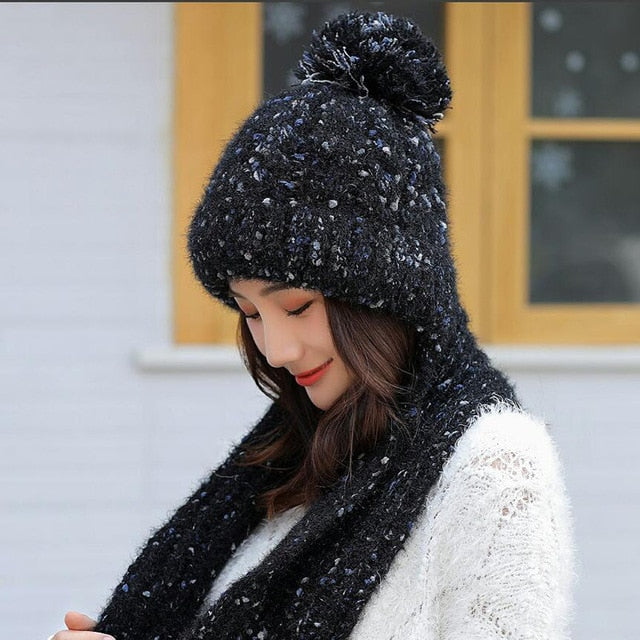 Thick Knit Scarf Plus Velvet Thicken Casual Warm Knitted Winter Beanie-women-wanahavit-black-wanahavit