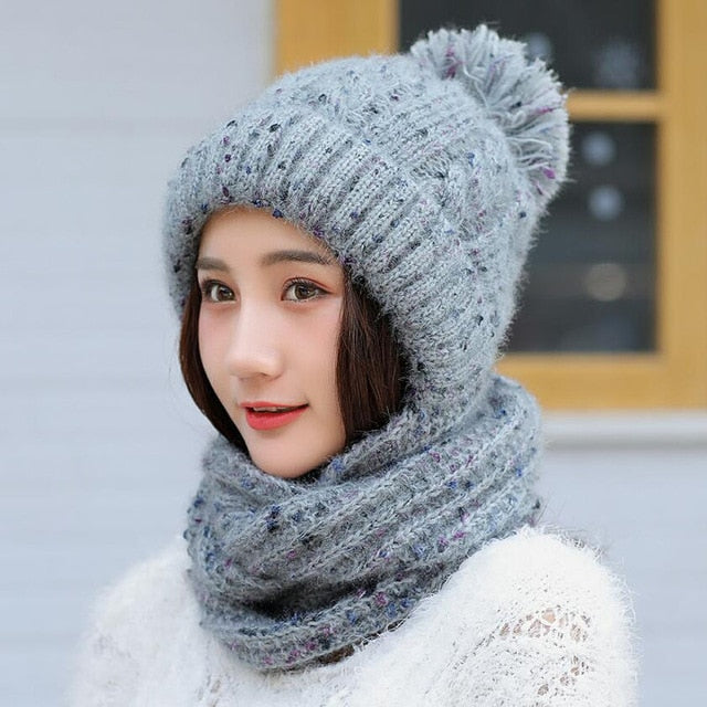 Thick Knit Scarf Plus Velvet Thicken Casual Warm Knitted Winter Beanie-women-wanahavit-dark gray-wanahavit