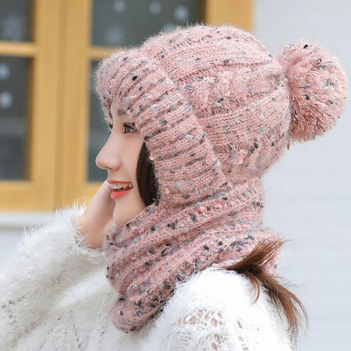 Load image into Gallery viewer, Thick Knit Scarf Plus Velvet Thicken Casual Warm Knitted Winter Beanie-women-wanahavit-pink-wanahavit
