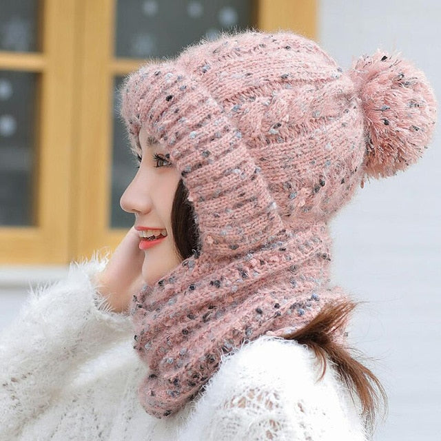 Thick Knit Scarf Plus Velvet Thicken Casual Warm Knitted Winter Beanie-women-wanahavit-pink-wanahavit