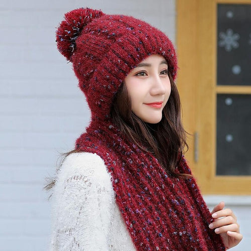 Load image into Gallery viewer, Thick Knit Scarf Plus Velvet Thicken Casual Warm Knitted Winter Beanie-women-wanahavit-red wine-wanahavit
