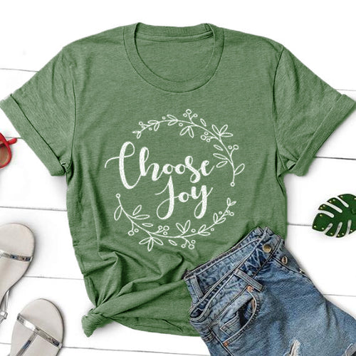 Load image into Gallery viewer, Choose Joy Christian Statement Shirt-unisex-wanahavit-olive tee white text-XXXL-wanahavit
