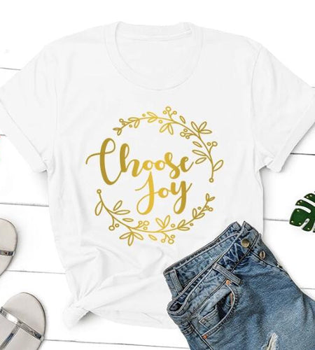 Choose Joy Christian Statement Shirt-unisex-wanahavit-white tee gold text-S-wanahavit