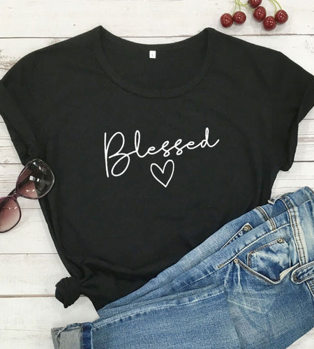 Blessed Heart Christian Statement Shirt-unisex-wanahavit-black tee white text-S-wanahavit