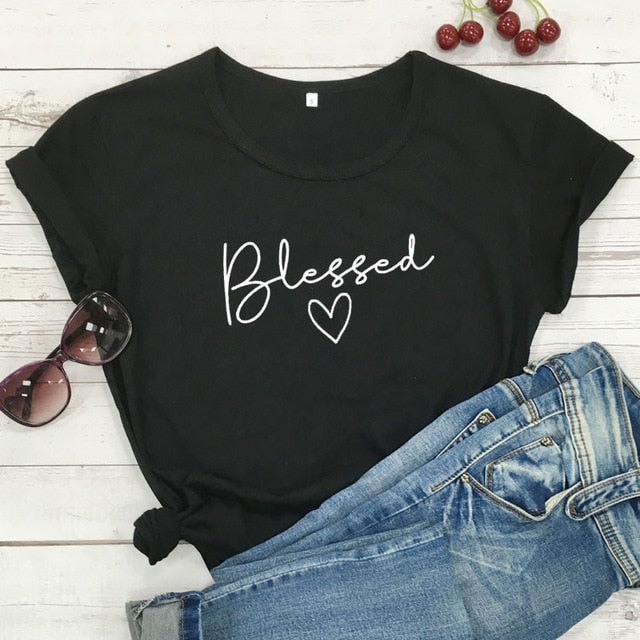 Blessed Heart Christian Statement Shirt-unisex-wanahavit-black tee white text-S-wanahavit