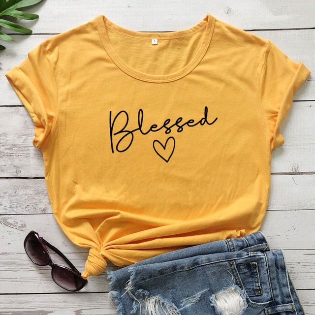 Blessed Heart Christian Statement Shirt-unisex-wanahavit-gold tee black text-S-wanahavit