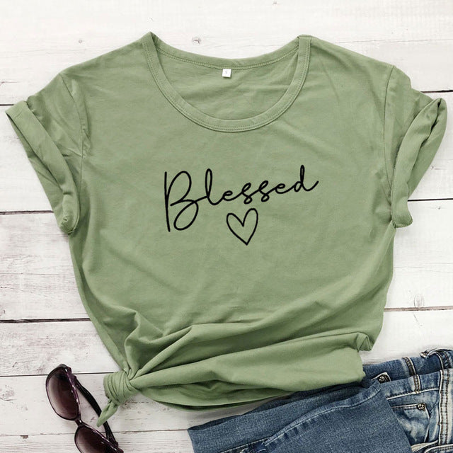 Blessed Heart Christian Statement Shirt-unisex-wanahavit-olive tee black text-S-wanahavit