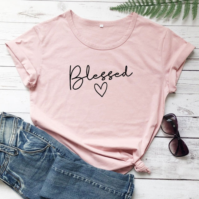 Blessed Heart Christian Statement Shirt-unisex-wanahavit-peach tee black text-S-wanahavit