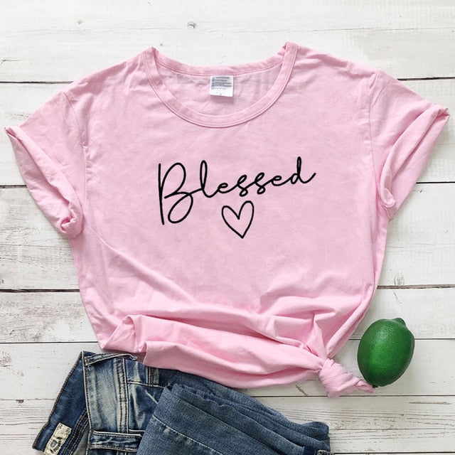 Blessed Heart Christian Statement Shirt-unisex-wanahavit-pink tee black text-S-wanahavit