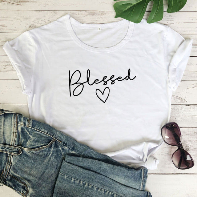 Blessed Heart Christian Statement Shirt-unisex-wanahavit-white tee black text-S-wanahavit