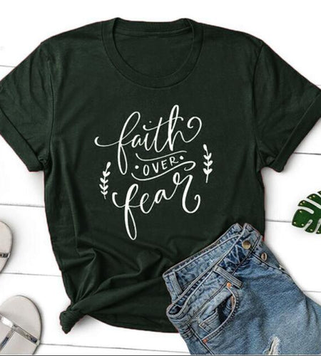 Faith Over Fear Christian Statement Shirt-unisex-wanahavit-black tee white text-M-wanahavit