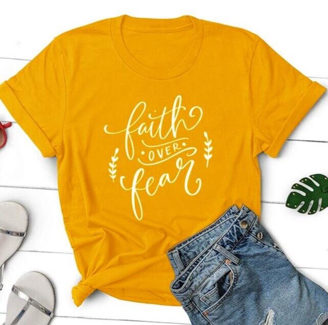 Faith Over Fear Christian Statement Shirt-unisex-wanahavit-gold tee white text-XL-wanahavit