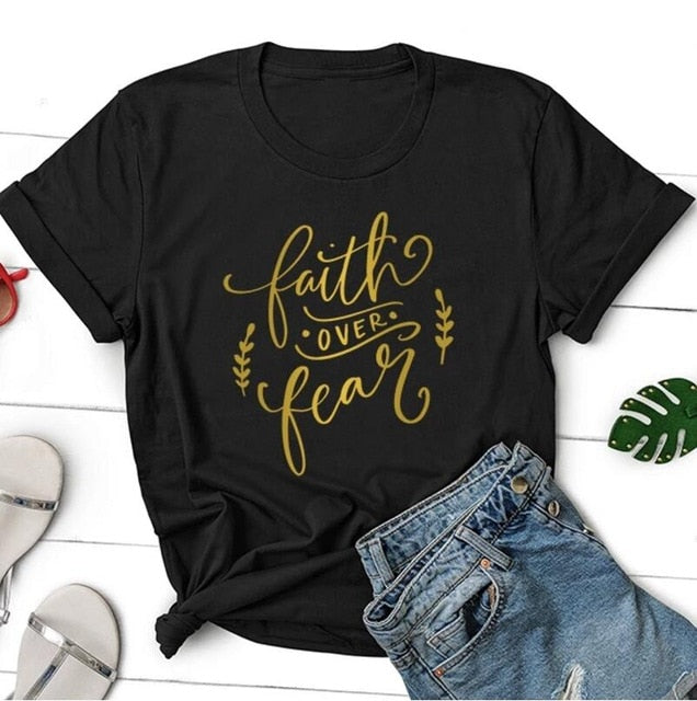 Faith Over Fear Christian Statement Shirt-unisex-wanahavit-black tee gold text-XXXL-wanahavit