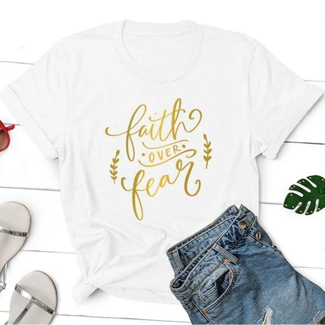 Faith Over Fear Christian Statement Shirt-unisex-wanahavit-white tee gold text-S-wanahavit