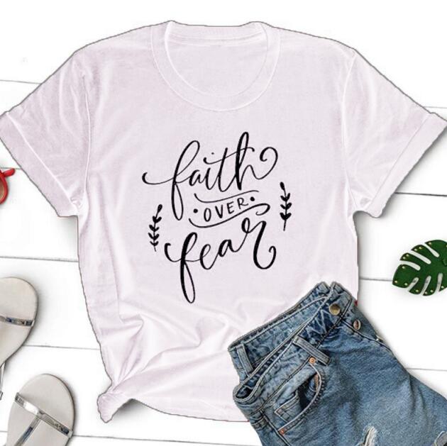 Faith Over Fear Christian Statement Shirt-unisex-wanahavit-white tee black text-S-wanahavit