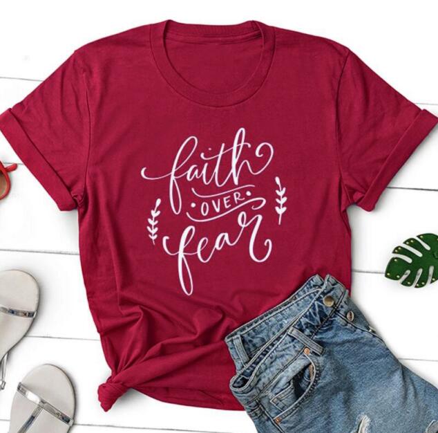 Faith Over Fear Christian Statement Shirt-unisex-wanahavit-burgundy-white text-XL-wanahavit