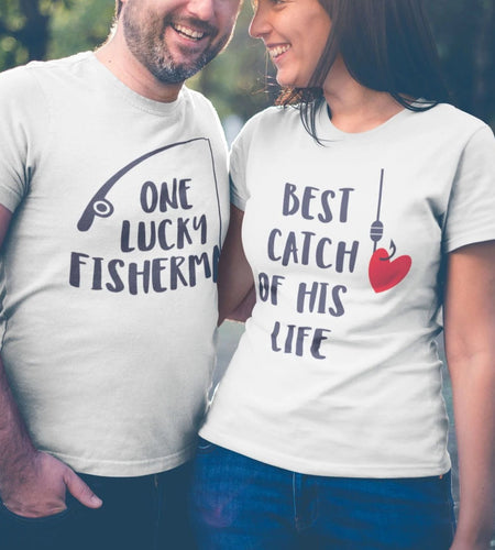 One Lucky Fisherman Best Catch of His Life Matching Couple Tees-unisex-wanahavit-N697-MSTWH-XL-wanahavit