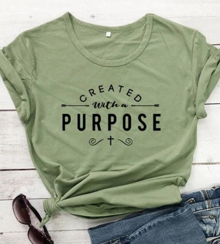 Created With A Purpose Cross Christian Statement Shirt-unisex-wanahavit-olive tee black text-S-wanahavit