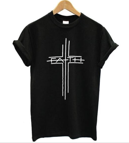 Faith Cross Christian Statement Shirt-unisex-wanahavit-black tee white text-M-wanahavit