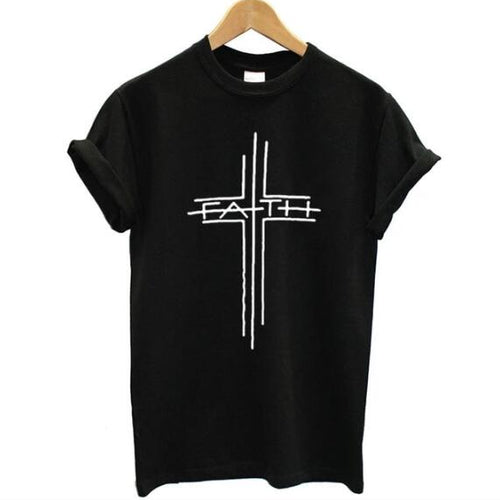 Load image into Gallery viewer, Faith Cross Christian Statement Shirt-unisex-wanahavit-black tee white text-M-wanahavit
