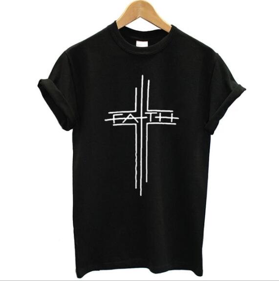 Faith Cross Christian Statement Shirt-unisex-wanahavit-black tee white text-M-wanahavit