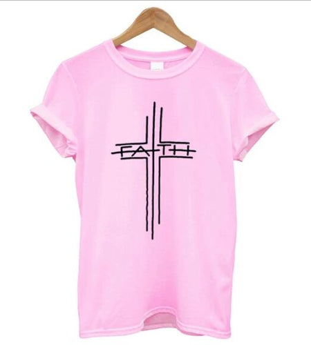 Faith Cross Christian Statement Shirt-unisex-wanahavit-pink tee black text-XXXL-wanahavit
