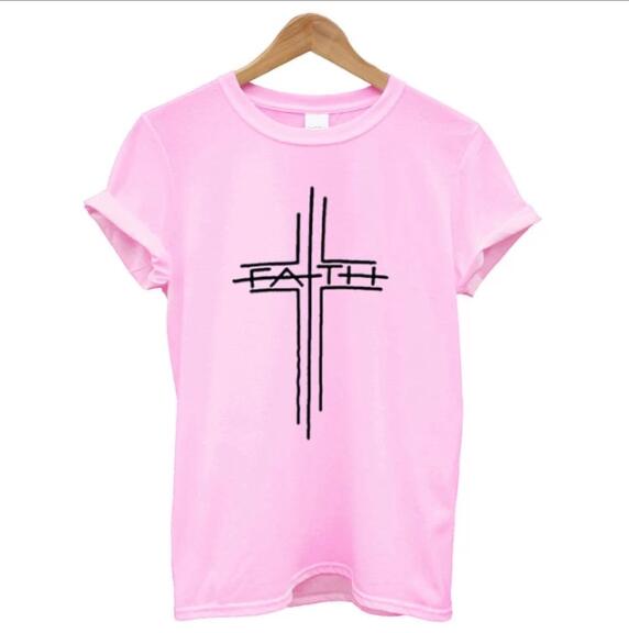 Faith Cross Christian Statement Shirt-unisex-wanahavit-pink tee black text-XXXL-wanahavit