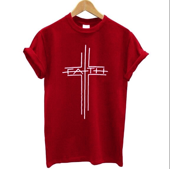 Faith Cross Christian Statement Shirt-unisex-wanahavit-red tee white text-S-wanahavit