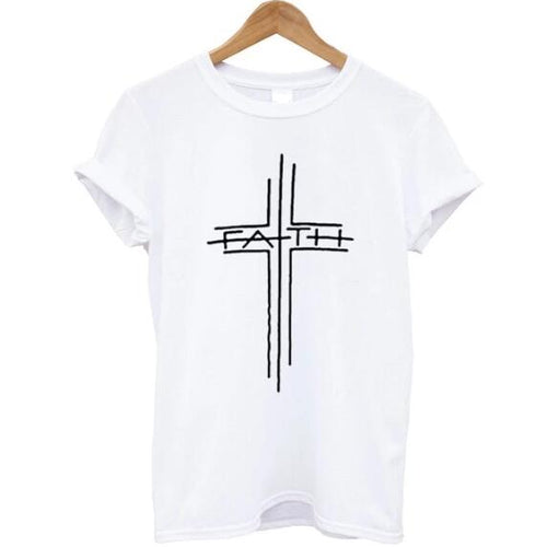 Load image into Gallery viewer, Faith Cross Christian Statement Shirt-unisex-wanahavit-white tee black text-M-wanahavit
