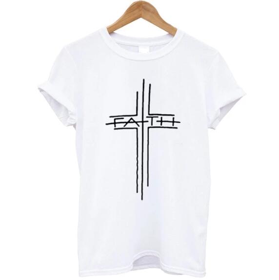 Faith Cross Christian Statement Shirt-unisex-wanahavit-white tee black text-M-wanahavit