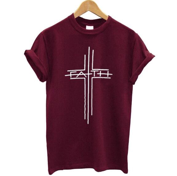 Faith Cross Christian Statement Shirt-unisex-wanahavit-burgundy-white text-XXXL-wanahavit