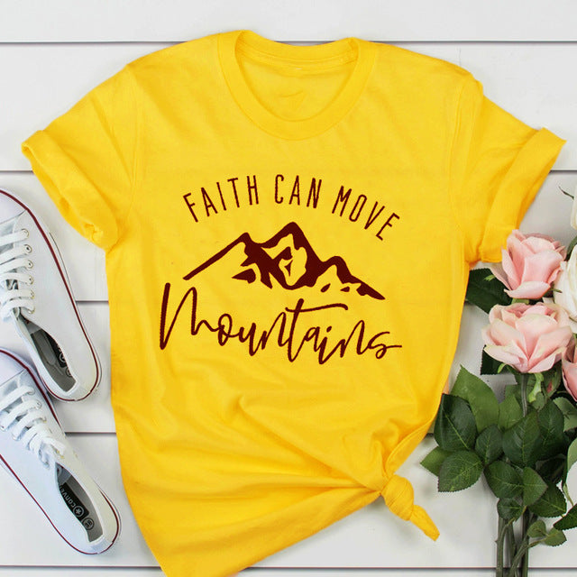 Faith Can Move Mountains Christian Statement Shirt-unisex-wanahavit-gold tee black text-XL-wanahavit