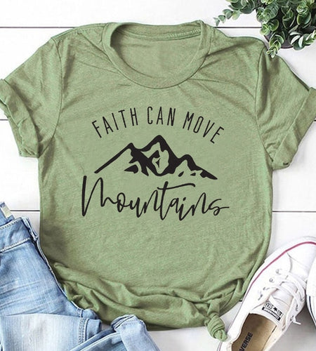 Faith Can Move Mountains Christian Statement Shirt-unisex-wanahavit-olive tee black text-XL-wanahavit