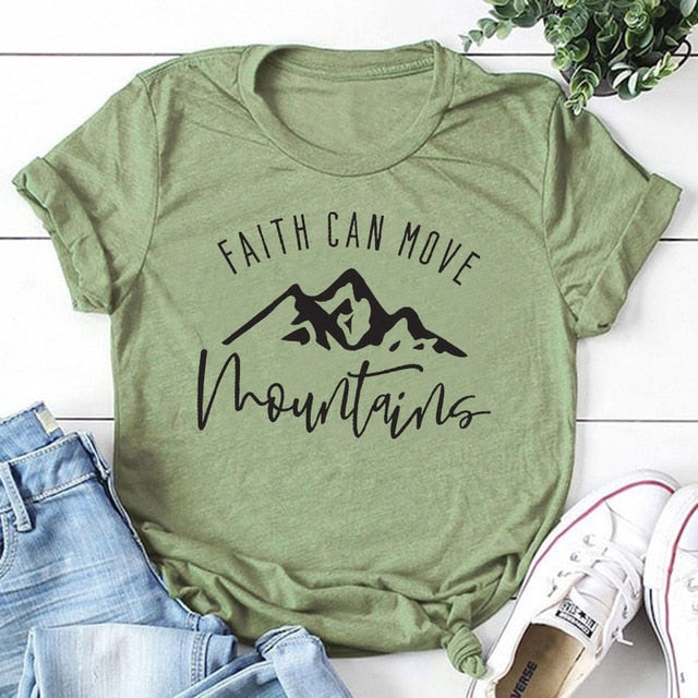 Faith Can Move Mountains Christian Statement Shirt-unisex-wanahavit-olive tee black text-XL-wanahavit