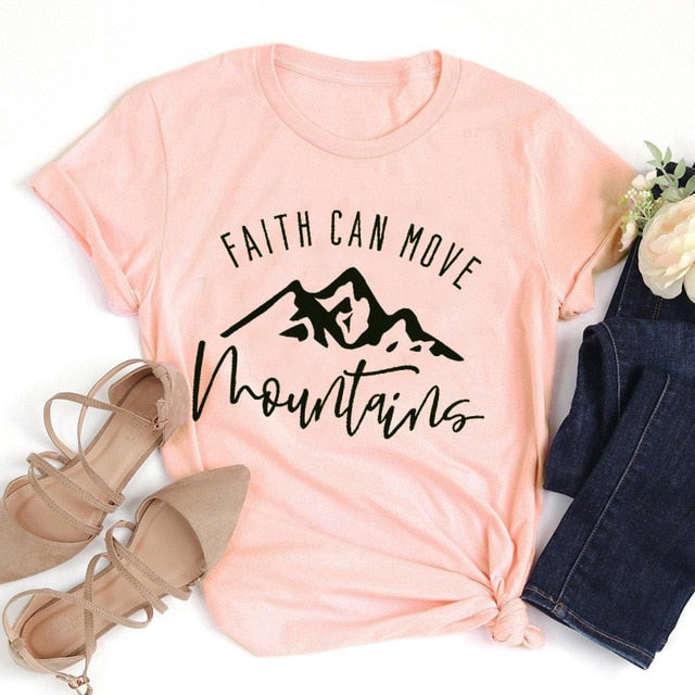 Faith Can Move Mountains Christian Statement Shirt-unisex-wanahavit-peach tee black text-M-wanahavit