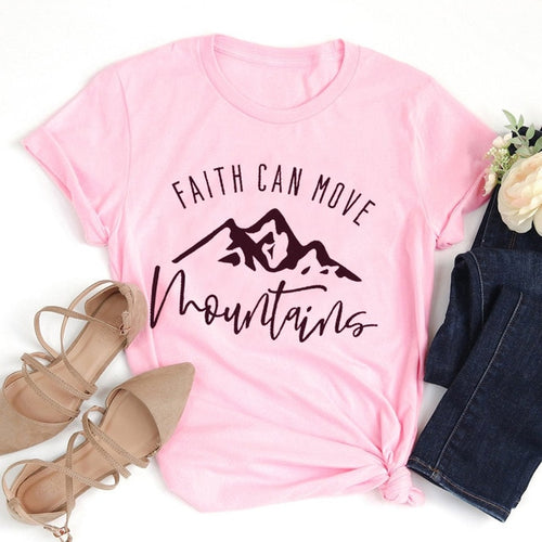 Load image into Gallery viewer, Faith Can Move Mountains Christian Statement Shirt-unisex-wanahavit-pink tee black text-XL-wanahavit
