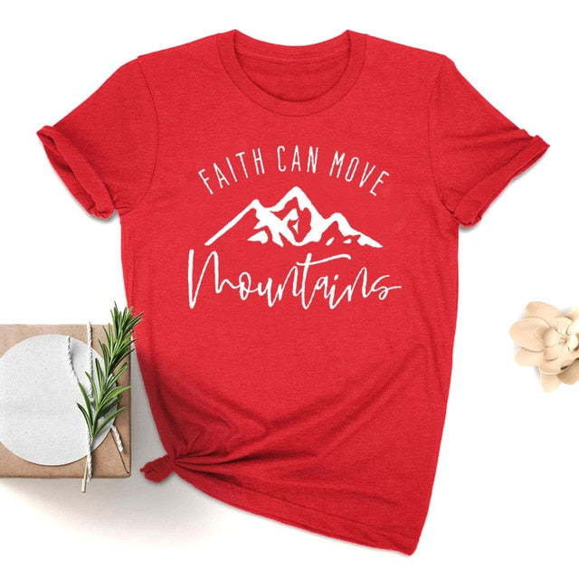 Faith Can Move Mountains Christian Statement Shirt-unisex-wanahavit-red tee white text-M-wanahavit