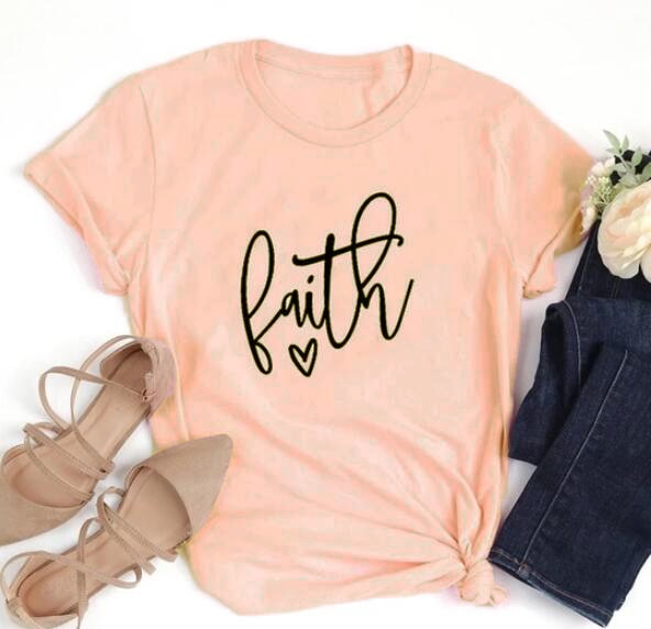 Faith Heart Christian Statement Shirt-unisex-wanahavit-peach tee black text-XXL-wanahavit