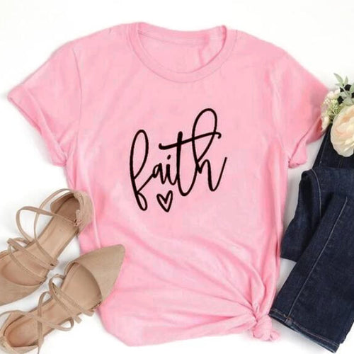 Load image into Gallery viewer, Faith Heart Christian Statement Shirt-unisex-wanahavit-pink tee black text-XXL-wanahavit
