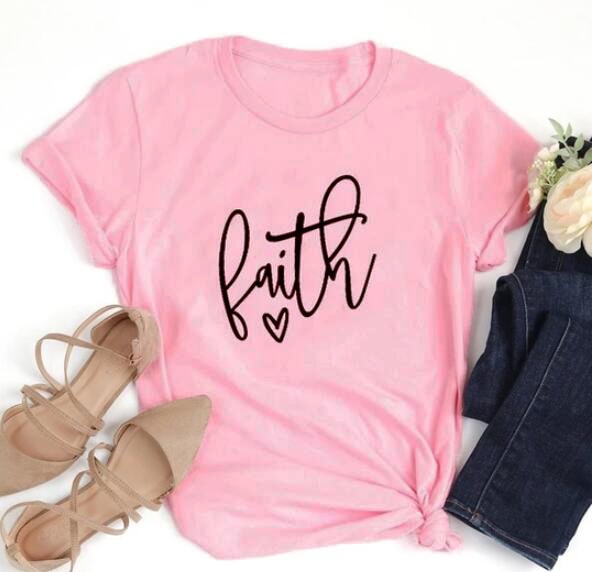 Faith Heart Christian Statement Shirt-unisex-wanahavit-pink tee black text-XXL-wanahavit
