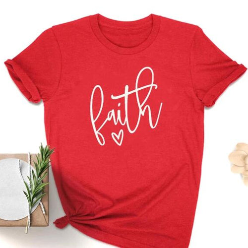 Load image into Gallery viewer, Faith Heart Christian Statement Shirt-unisex-wanahavit-red tee white text-S-wanahavit
