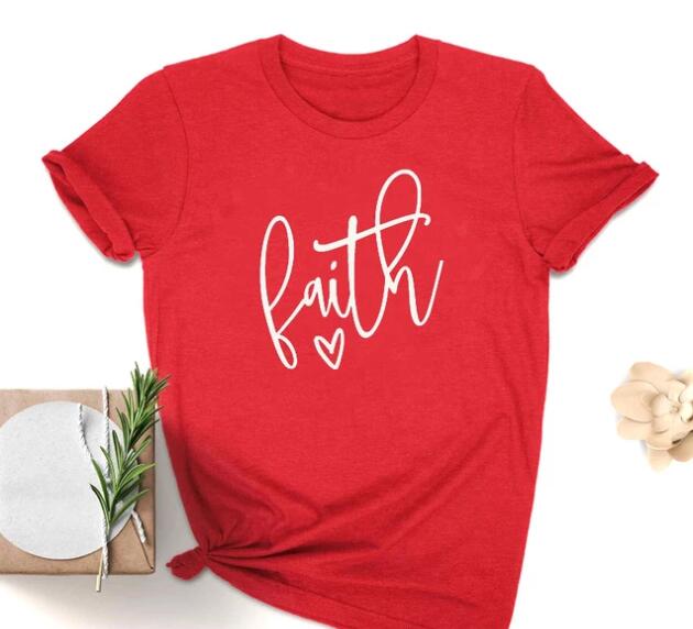 Faith Heart Christian Statement Shirt-unisex-wanahavit-red tee white text-S-wanahavit