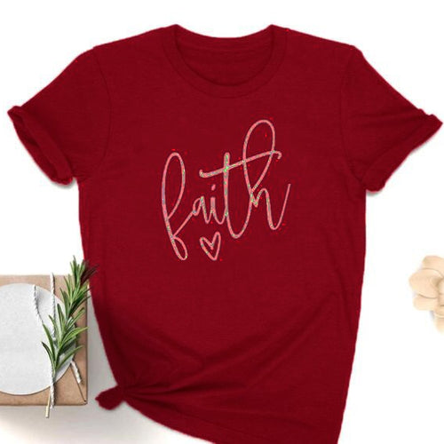 Load image into Gallery viewer, Faith Heart Christian Statement Shirt-unisex-wanahavit-burgundy-white text-XXL-wanahavit
