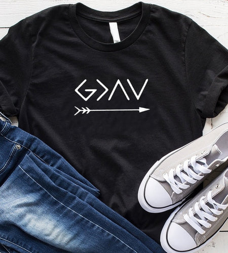 God is Greater Than The High Arrow Christian Statement Shirt-unisex-wanahavit-black tee white text-XXXL-wanahavit