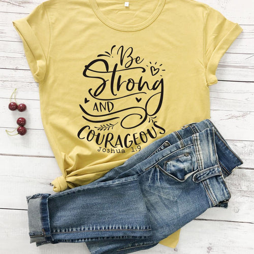 Load image into Gallery viewer, Be Strong And Courageous Joshua 1:9 Christian Statement Shirt-unisex-wanahavit-black tee white text-L-wanahavit
