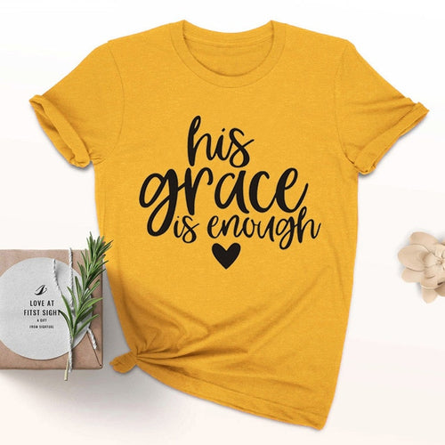 Load image into Gallery viewer, His Grace Is Enough Christian Statement Shirt-unisex-wanahavit-gold tee black text-S-wanahavit
