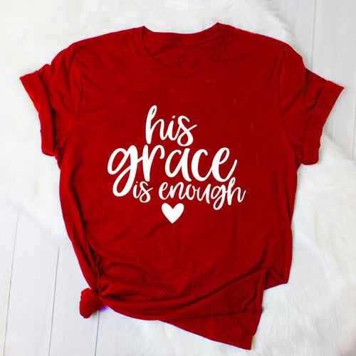 Load image into Gallery viewer, His Grace Is Enough Christian Statement Shirt-unisex-wanahavit-red tee white text-L-wanahavit
