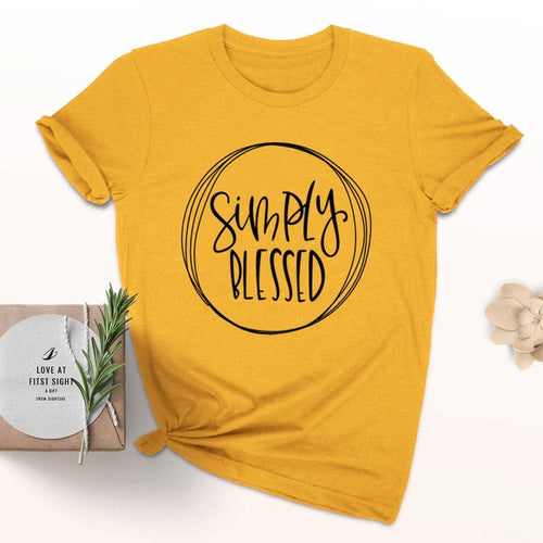 Load image into Gallery viewer, Simply Blessed Christian Statement Shirt-unisex-wanahavit-gold tee black text-S-wanahavit
