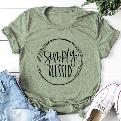 Load image into Gallery viewer, Simply Blessed Christian Statement Shirt-unisex-wanahavit-olive tee black text-S-wanahavit
