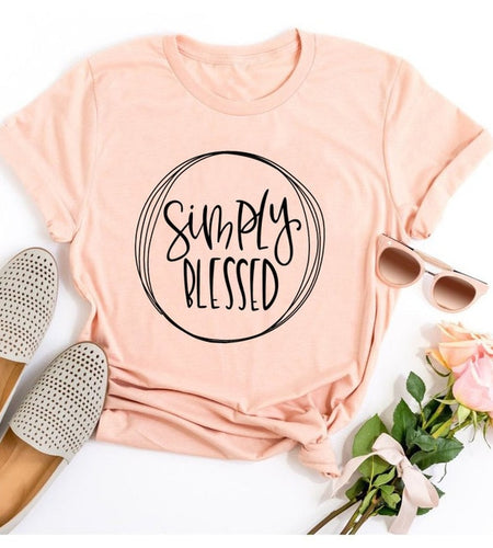 Simply Blessed Christian Statement Shirt-unisex-wanahavit-peach tee black text-S-wanahavit